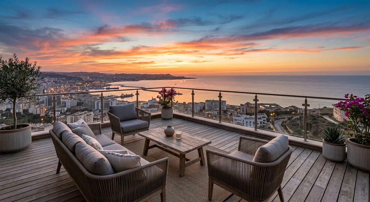 Terrasse du penthouse avec vue sur la baie d'Oran