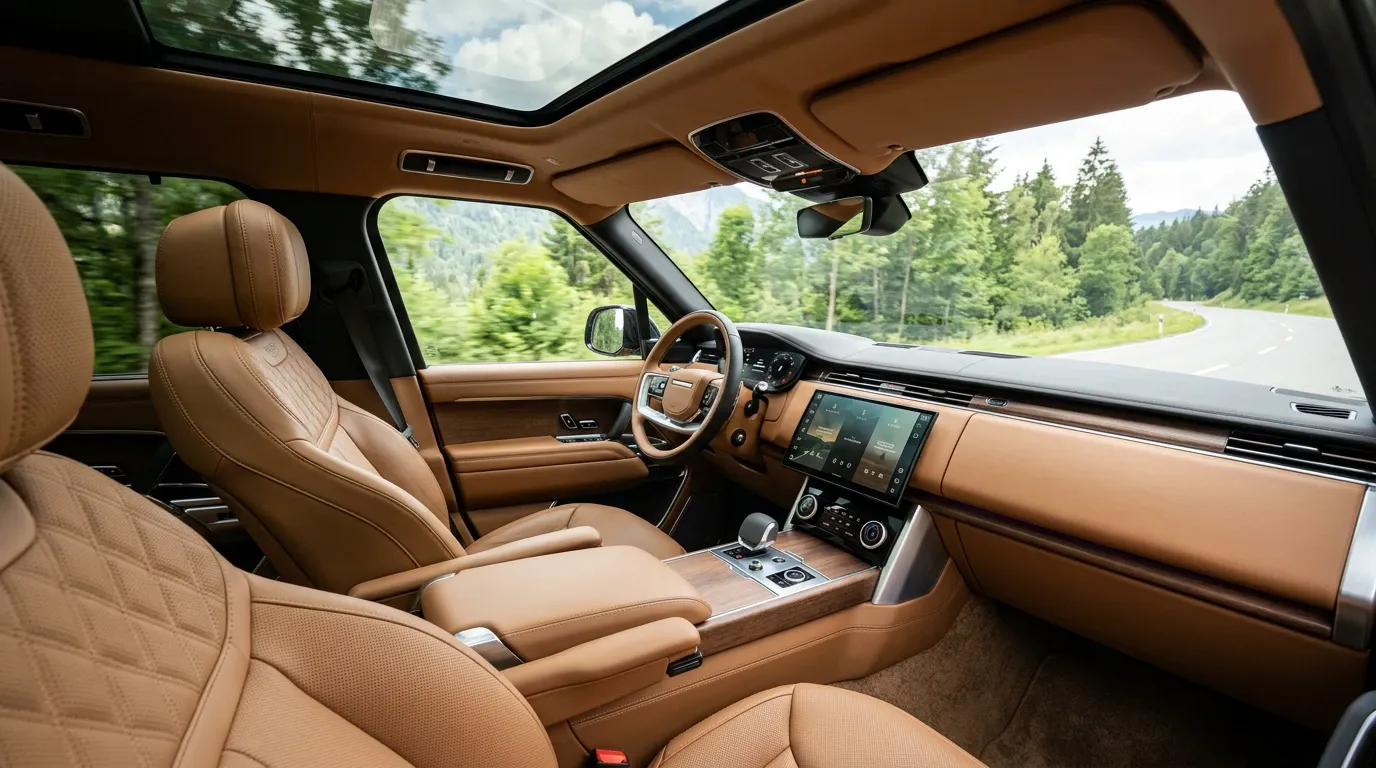 Habitacle cuir tan et écran incurvé du Range Rover