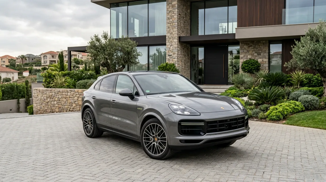Porsche Cayenne Coupé E-Hybrid gris craie, vue trois quarts