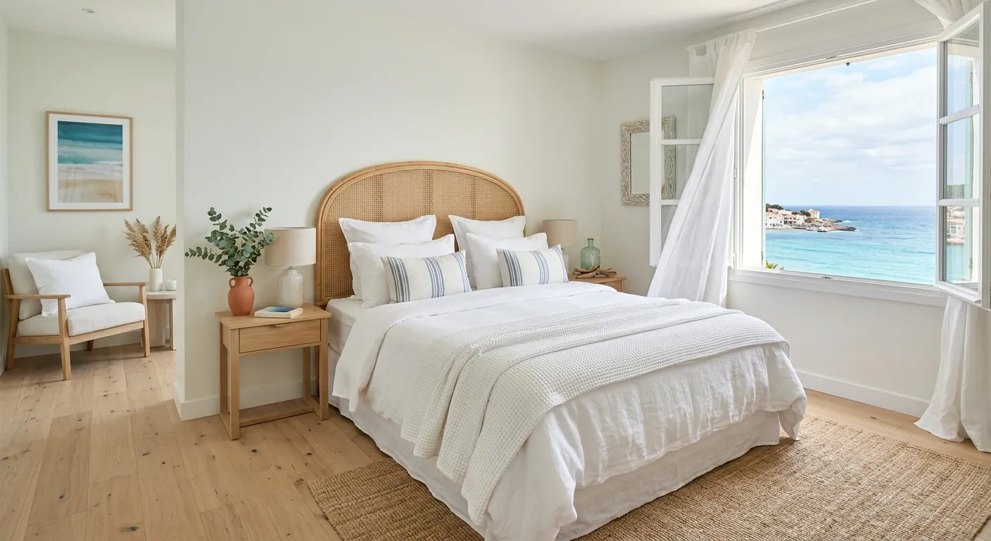 Chambre lumineuse au style bord de mer