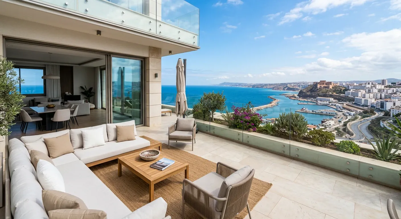 Terrasse avec vue sur la mer depuis le front de mer d'Oran