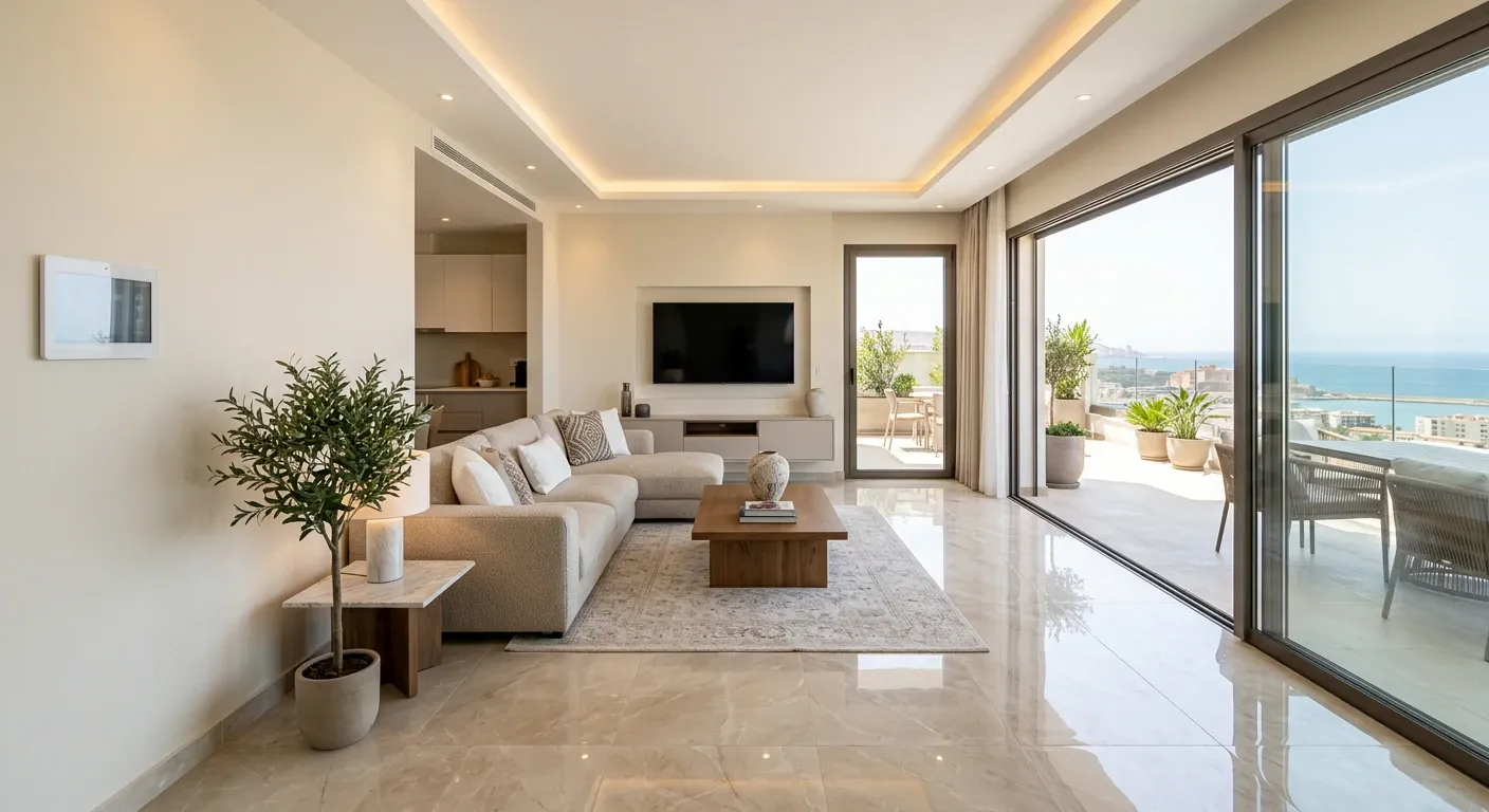 Séjour lumineux avec domotique et accès terrasse